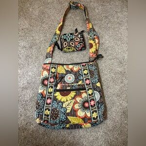 Vera Bradley purse and wallet set. Vibrant floral cross body purse.